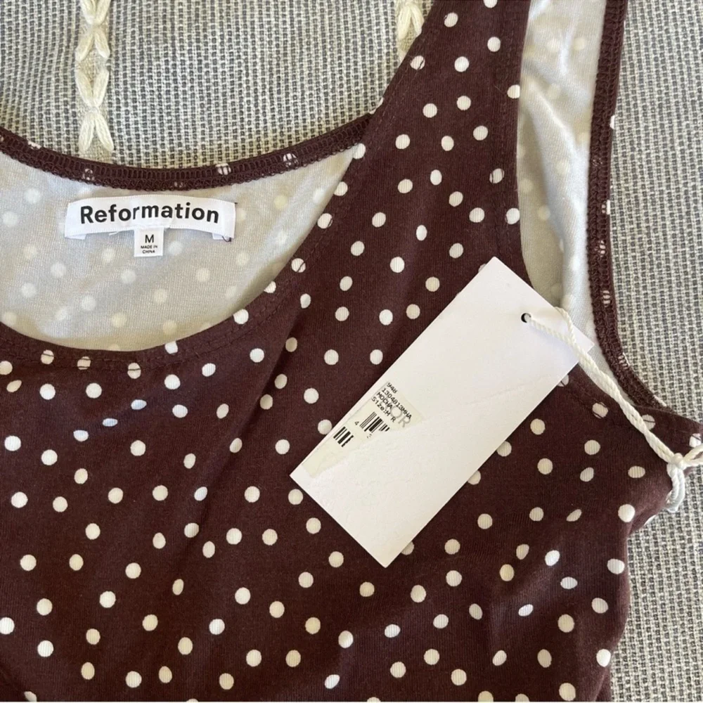 NWT Reformation Kaila Wrap Dress in Mocha Brown Polka Dots Size Medium - Picture 7 of 7